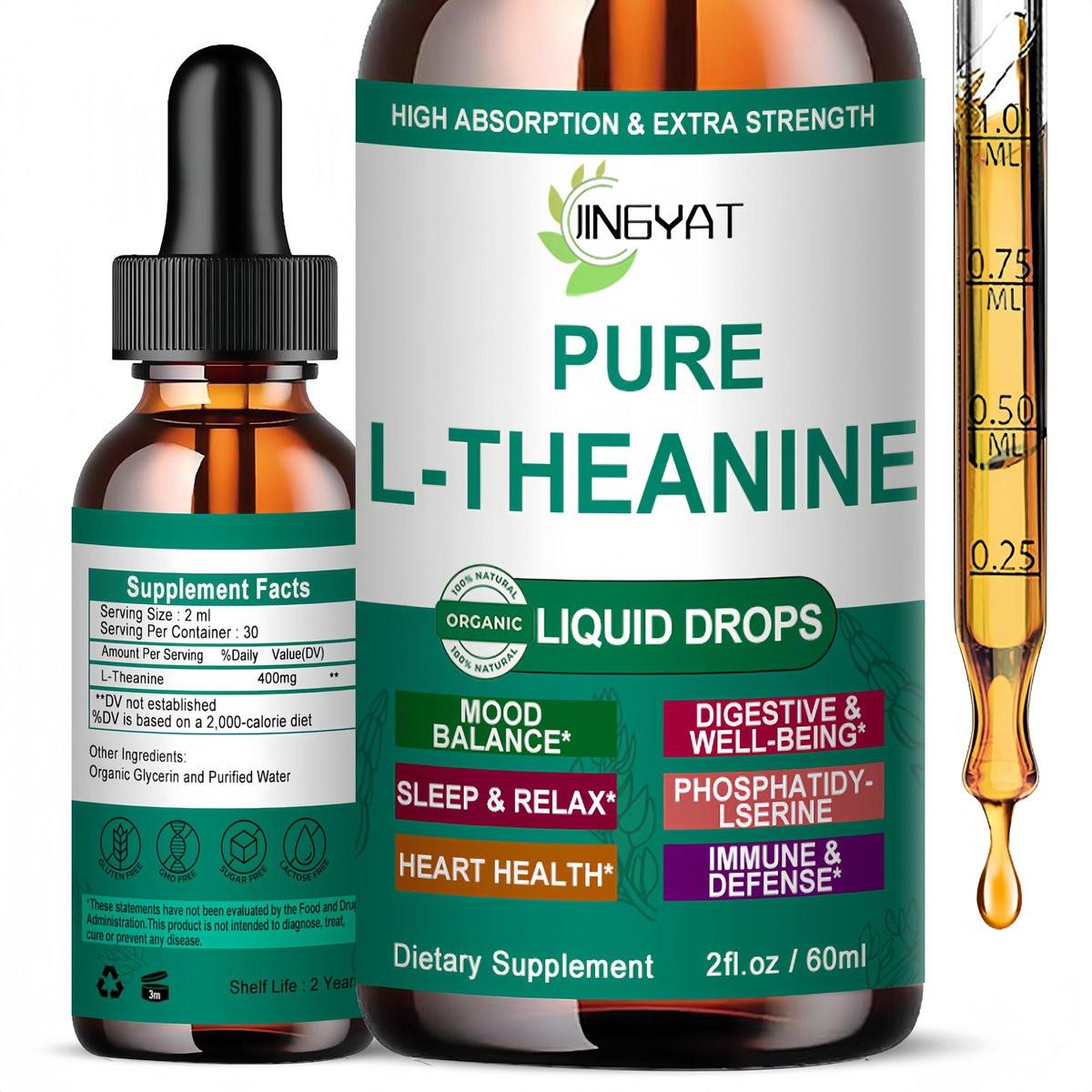 L Theanine Liquid Drops, Pure L-Theanine 400mg for Adults and Kids, Organic High Absorption L Theanine Supplement, Natural Focus Supplement, Non-GMO | Gluten Free | 30 Servings - görsel 1