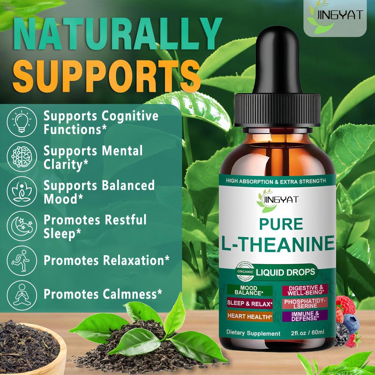 L Theanine Liquid Drops, Pure L-Theanine 400mg for Adults and Kids, Organic High Absorption L Theanine Supplement, Natural Focus Supplement, Non-GMO | Gluten Free | 30 Servings - görsel 5