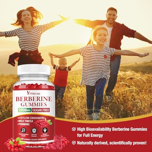 Yikecao 2000mg Berberine Gummies with Ceylon Cinnamon, Organic Berberine HCL Supplement for Women & Men, Sugar Free, Vegan, Non-GMO, Gluten-Free, Raspberry Flavor-60 Count - görsel 12