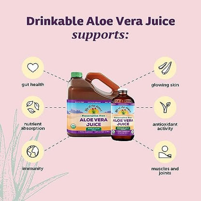 Lily of the Desert Aloe Vera Juice, Whole Leaf Filtered 2-Pack, Organic & Preservative Free – Natural Vitamins, Digestive Enzymes for Gut Health, Glowing Skin & Wellness, 16 Fl Oz Ea
