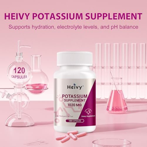 Heivy Potassium Supplement 1020 mg, Potassium Bicarbonate, Supports Electrolyte Balance, Muscle Function & Heart Health, Made in USA, Gluten Free, Non-GMO, 120 Vegetarian Capsules - görsel 6