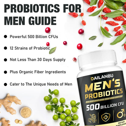 Probiotics for Men 500 Billion CFU, 16 IN 1 Advanced Mens Probiotics for Digestive Health, Immune & Metabolism, Prostate & Urinary, Gut Health - Men's Probiotic with Turmeric, Cranberry, Goji, 60 Caps
