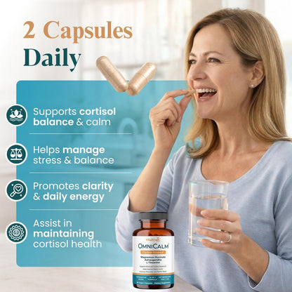 OmniCalm Cortisol Supplements for Women & Men | Cortisol Reducer & Manager with Sensoril Ashwagandha, Suntheanine L-Theanine, Magnesium Glycinate | Physician-Formulated 14-in-1 Stress Relief - USA