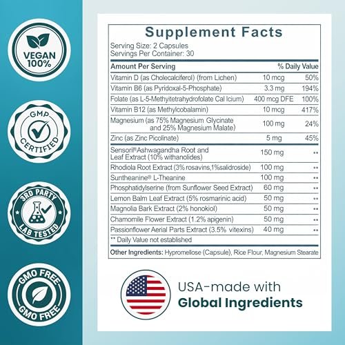 OmniCalm Cortisol Supplements for Women & Men | Cortisol Reducer & Manager with Sensoril Ashwagandha, Suntheanine L-Theanine, Magnesium Glycinate | Physician-Formulated 14-in-1 Stress Relief - USA - görsel 10