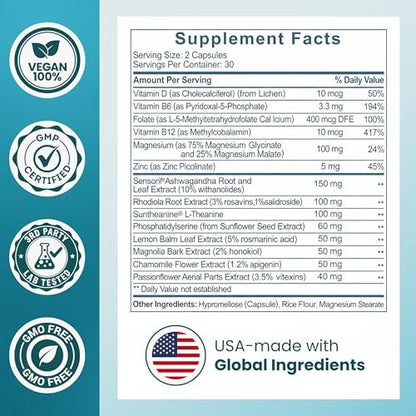 OmniCalm Cortisol Supplements for Women & Men | Cortisol Reducer & Manager with Sensoril Ashwagandha, Suntheanine L-Theanine, Magnesium Glycinate | Physician-Formulated 14-in-1 Stress Relief - USA