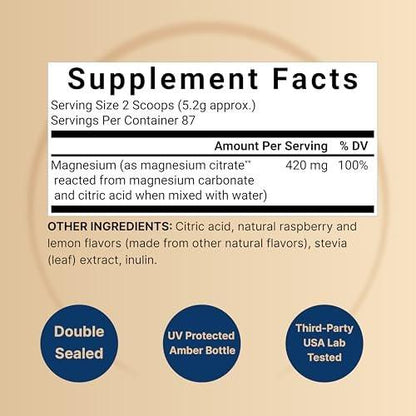 Calm Magnesium Powder, 1lb | Drink Mix for Sleep, Muscle, Bone & Mood Support – Sugar Free Lemon Raspberry Flavor – Chelated Magnesium Citrate for High Absorption – Vegan, Non-GMO