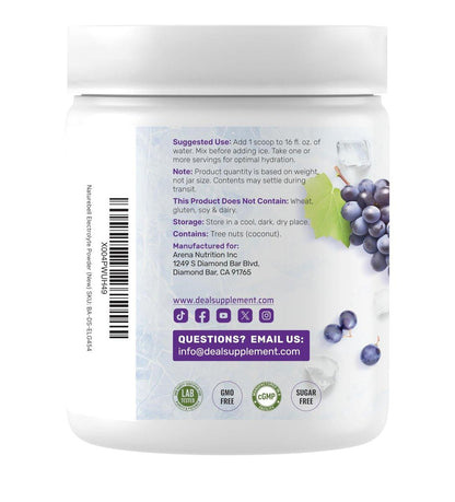 Electrolytes Powder, 1lb (69 Servings) – No Sugar, Low Sodium, ICY Grape Flavor – Rapid Hydration Supplement Drink Mix – High Potassium 1,000mg with Natural Coconut Water, Magnesium, & Vitamin C*