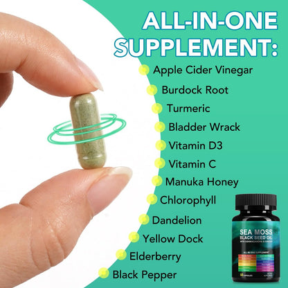 Sea Moss Black Seed Oil Capsules – 60 Count | KITNOBLIS