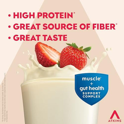 Atkins Strong High Protein Shake, Strawberry – 7g Prebiotic Fiber: Featuring a prebiotic fiber blend to nourish – Image 2
