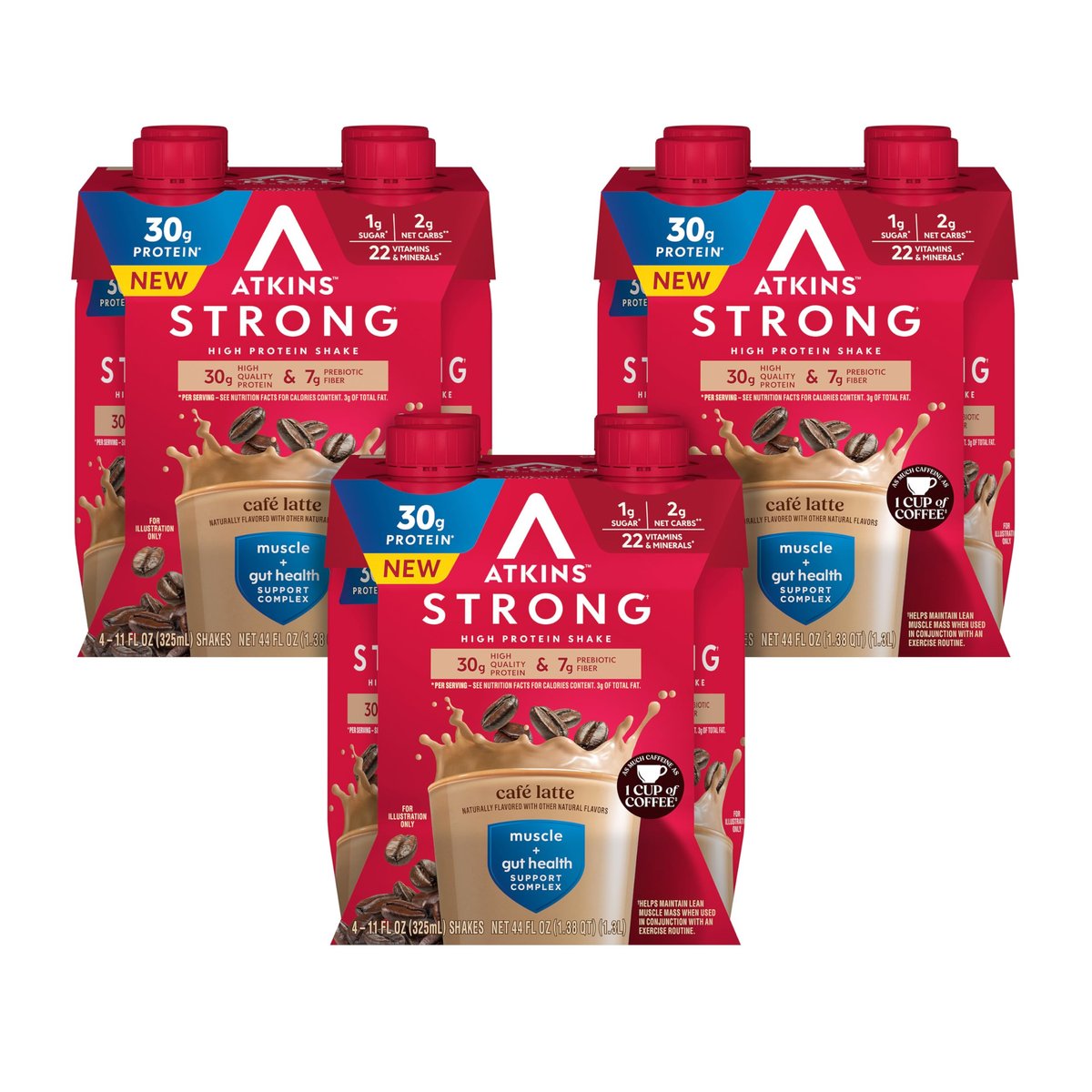 Atkins Strong High Protein Shake, Café Latte – 30g Protein: High-quality protein supports muscle recovery, growth, – Image 1