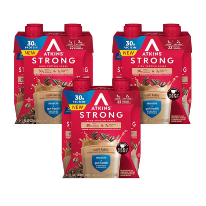 Atkins Strong High Protein Shake, Café Latte – 30g Protein: High-quality protein supports muscle recovery, growth, – Image 1