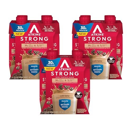 Atkins Strong High Protein Shake, Café Latte – Convenient Ready-to-Drink: Grab and go for a quick, nutritious meal – Image 6