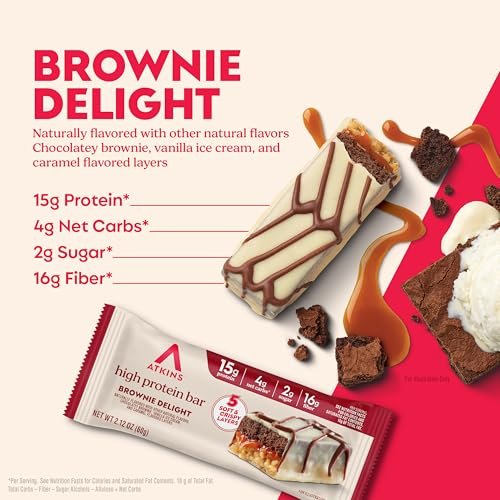Atkins High Protein Bars, Brownie Delight Flavor, 15g of Protein, 4g Net Carbs, Keto Protein Bars, Low Sugar, 4 Count - görsel 4