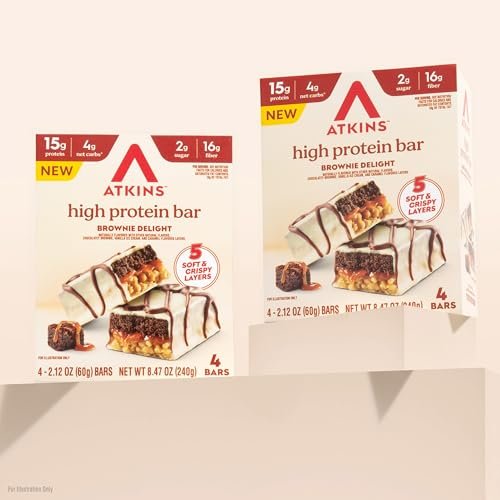 Atkins High Protein Bars, Brownie Delight Flavor, 15g of Protein, 4g Net Carbs, Keto Protein Bars, Low Sugar, 4 Count - görsel 11