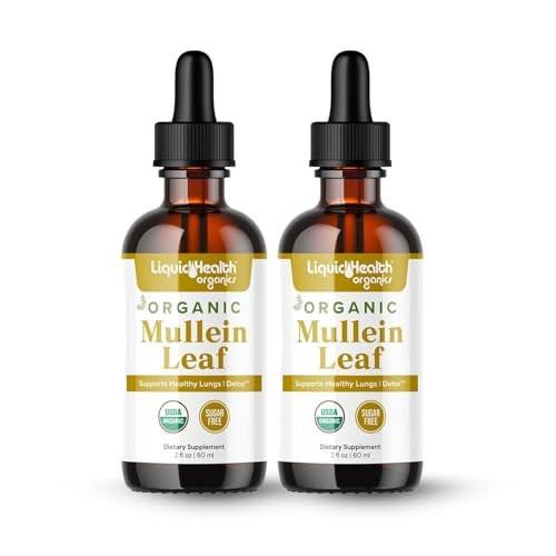 LIQUIDHEALTH USDA Organic Mullein Leaf Extract Drops for Lungs - Herbal Cleansing Drops for Smokers, Immune Support, Respiratory Health - 1000mg, Sugar-Free, Vegan, Made in USA (2 Pack) - görsel 1