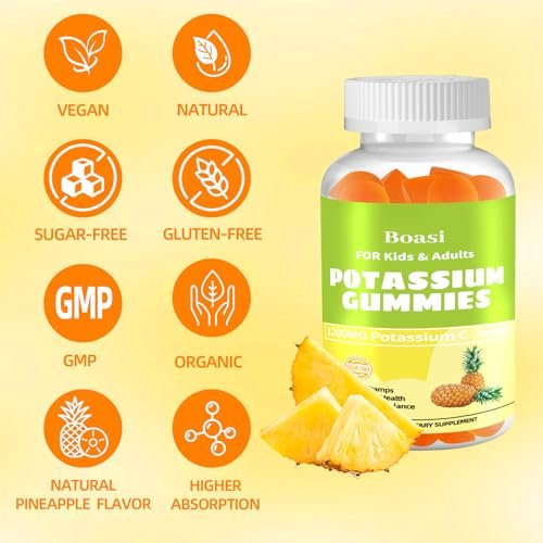 90 Count 1200mg Potassium Chloride Gummies, Sugar Free Electrolyte Balance Gummies, Muscle Relief & Heart Health Potassium Supplement for Adults Women Men - görsel 6