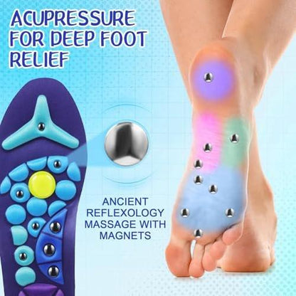 Glitopper Acupressure Magnetic Insoles Orthopedic Massage Insoles with Magnetic Technology Shock Absorption Arch Support Helps Blood Circulation and Relieve Fatigue (Blue, M (Men 8-11/Women 9-12))