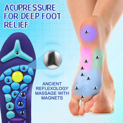 Glitopper Acupressure Magnetic Insoles Orthopedic Massage Insoles with Magnetic Technology Shock Absorption Arch Support Helps Blood Circulation and Relieve Fatigue (Blue, M (Men 8-11/Women 9-12))