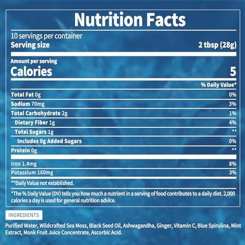 Fleamart Sea Moss Gel Blue Spirulina Irish Seamoss Gel with Black Seed Oil, Ashwagandha, Ginger and Vitamin C, Vegan Superfood Vitamins Mineral Support, Made in USA, Gluten Free, Non-GMO - görsel 8
