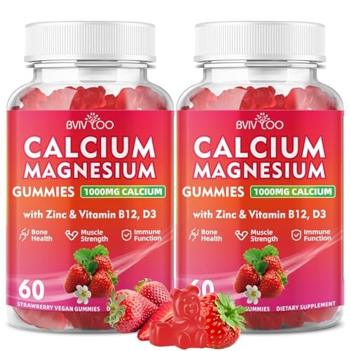 Calcium Gummies 1000mg with Vitamin D3 K2 & B Complex, Potassium, Calcium Magnesium Zinc Gummies for Bone, Muscle, Mood and Immunity - Vegan, Non-GMO, Strawberry Flavor 120 Count - görsel 2
