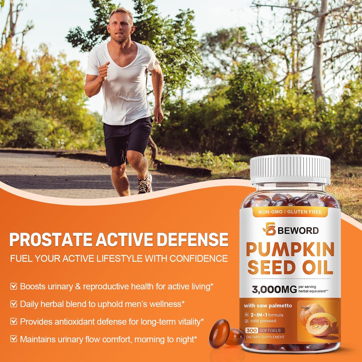 Pumpkin Seed Oil with Saw Palmetto Softgels, 3000mg Per Serving, 300 Softgels | Cold-Pressed with Essential Fatty Acids & Phytosterols | Supports Hair, Urinary, Bladder & Prostate Health | Non-GMO - görsel 5