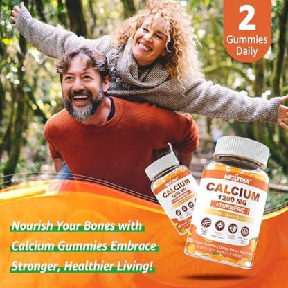 Calcium Gummies with Turmeric for Women & Men - Calcium 1200mg with Vitamin D3 K2 B12 5000 IU & Zinc, Sugar-Free Calcium Supplement for Bone, Muscle Strength & Immune Support - Vegan (60 Count)