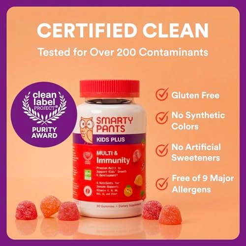 SmartyPants Kids Multivitamin & Immunity Gummies: Vitamins C, D, B6, B12, A, and Zinc for Immune Support, Biotin, Iodine, Gluten Free, Two Fruit Flavors, 60 Count (30 Day Supply) - görsel 8