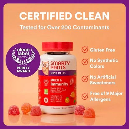 SmartyPants Kids Multivitamin & Immunity Gummies: Vitamins C, D, B6, B12, A, and Zinc for Immune Support, Biotin, Iodine, Gluten Free, Two Fruit Flavors, 60 Count (30 Day Supply)