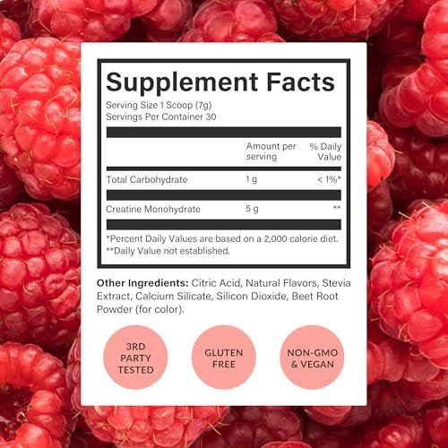 Beam Creatine Monohydrate Powder – 5g Micronized Creatine Monohydrate, Flavored Creatine for Women & Men, Muscle Strength, Growth & Cognitive Support, Raspberry Lemon Flavor, 30 Servings - görsel 1