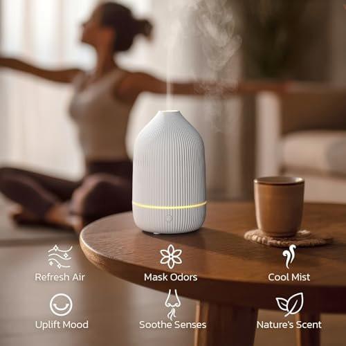 Essential Oil Diffuser, 100ml Aromatherapy Diffuser, Mini Ultrasonic Diffuser for Essential Oil, Home, Office, Cool Mist Humidifier with 7 LED Light, Auto Shut-Off, White - görsel 5