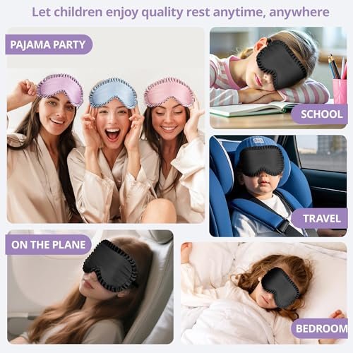 Kids Sleep Mask, 100% Real Mulberry Silk Eye Mask, Sleeping Mask for Kids with Adjustable Elastic Band, Soft & Light Blocking Eye Cover Gift for Boys Girls Teens Age 5+ (Purple) - görsel 12