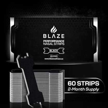 Performance Nose Strips for Breathing (60 Count) - Oil & Sweat Proof Adhesive - Athletic Nasal Strips for Snoring & Sleeping - Improves Oxygen Delivery, Drive, Sleep & Reduces Snoring (Slim Black)