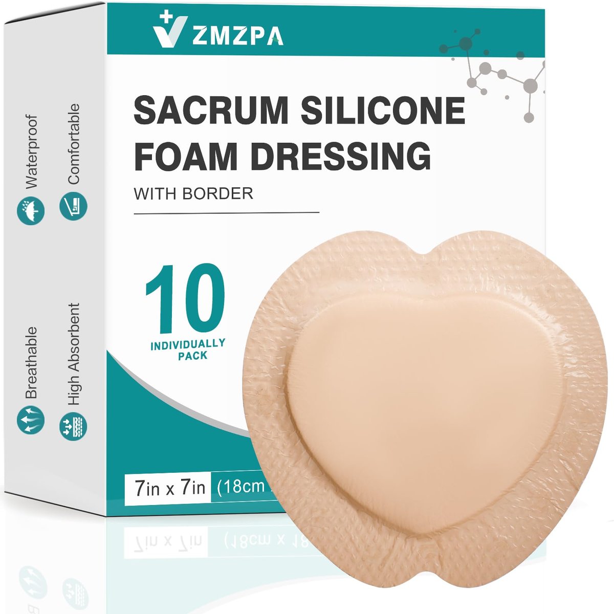 Sacral Foam Dressing, Sacrum Silicone Foam Dressing with Border, 7x7 Large Bandage for Bed Sores On Buttocks, Super Absorbent Pressure Sore Prevention Pads, Waterproof & Breathable Wound Dressing (10) - görsel 2