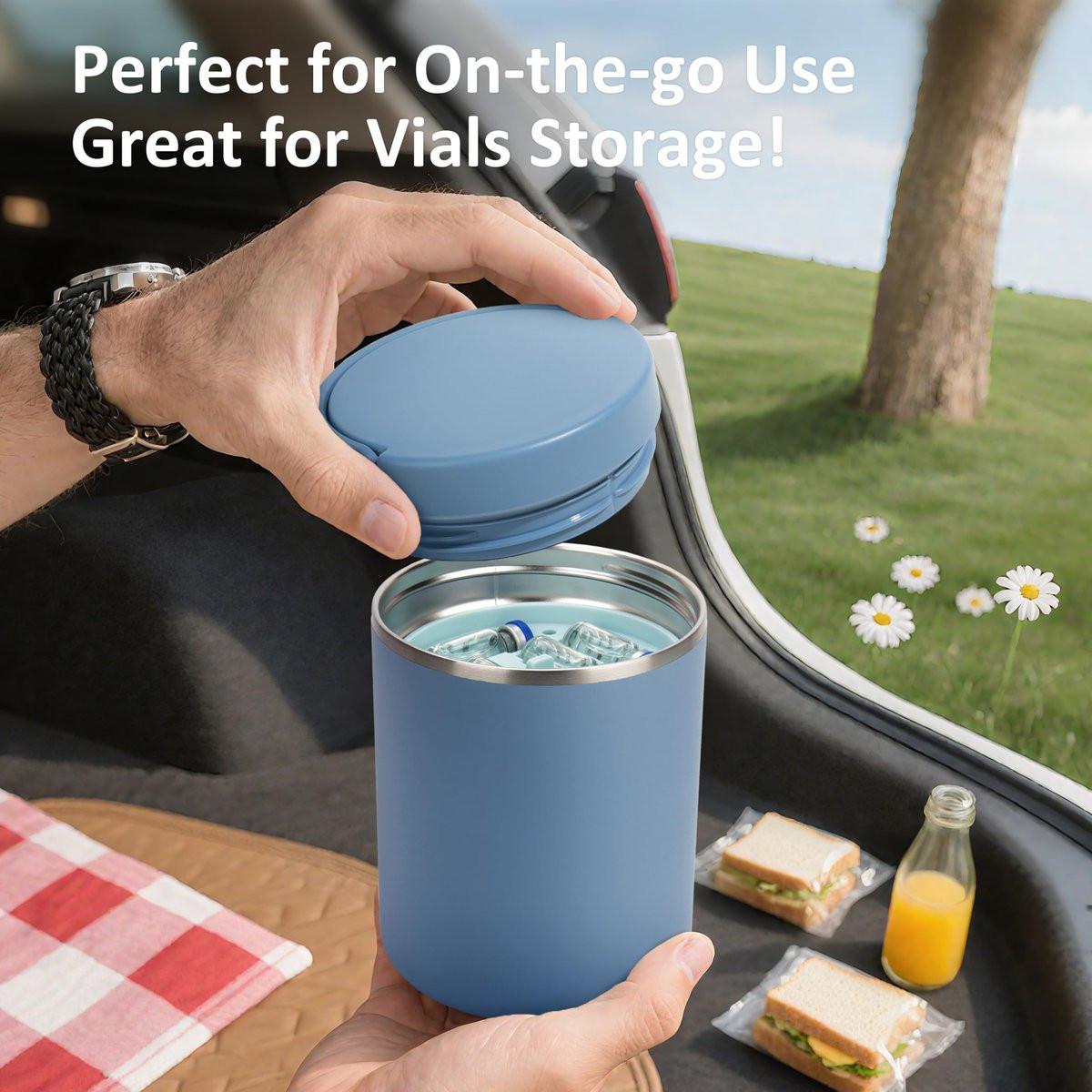 Silicone 3ml Vial Insert (1 short +1 tall) Compatible with Hydrapeak Food Jars, Vial Insert Peptide Storage for 32/25/18oz Hydrapeak Food Thermos, Maximum Hold 27 Vials, Blue (No Vials & Jar Included) - görsel 1