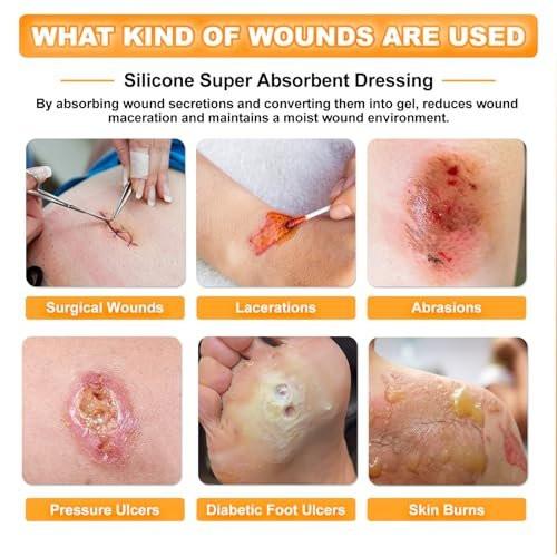 Carbou Silicone Super Absorbent Wound Dressing 5"x 5", 10 Individual Pack, Self-Adhesive Waterproof Bandage, Soft Highly Absorbent Dressing for Wound Care, Burns, Bedsores, Traumas & Surgical Wounds - görsel 1