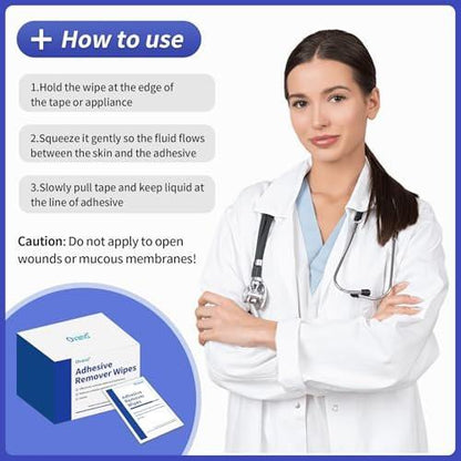 Adhesive Remover Wipes - Skin Adhesive Remover for Sensitive Skin, Medical Adhesive Remover for Bandage, Tape, Dressings, and Ostomy Residue, Sting-Free & Gentle