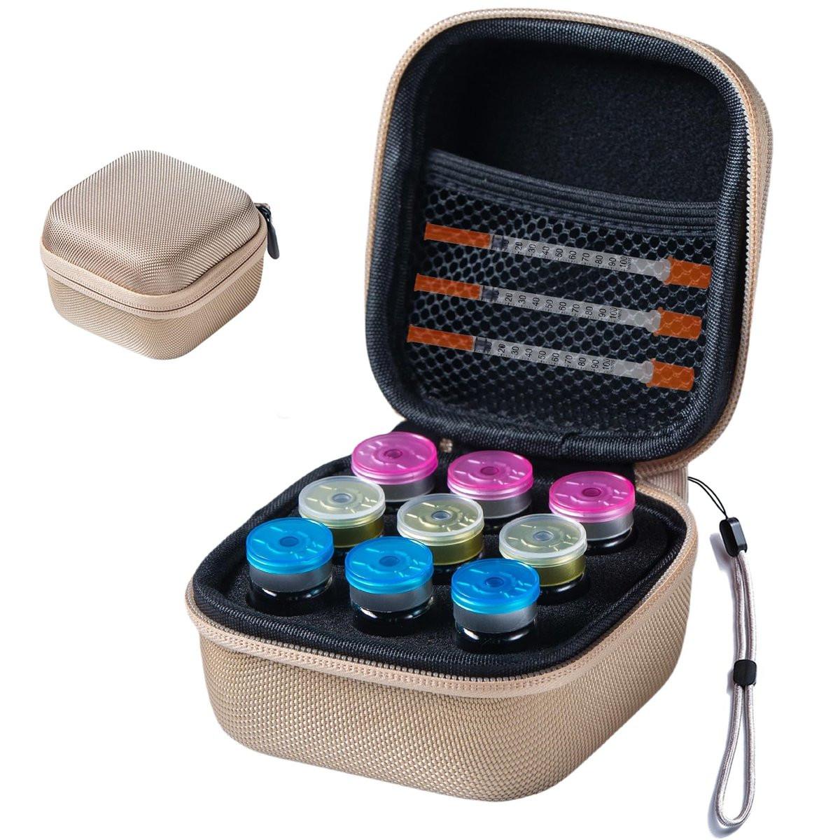 JFGLORIX Insulin Fridge Holder Storage Case Insulin Vial Protector Holder Peptide Storage Case Fridge Fits Standard 10ml U-100 Vials, Gold (9 Slots) - görsel 5