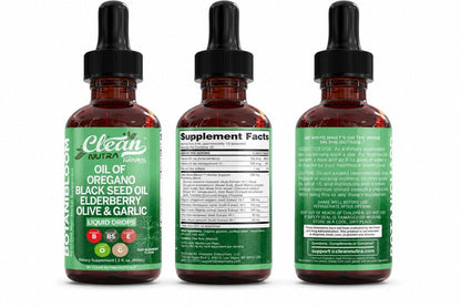 Clean Nutra Oil of Oregano Drops Black Seed Oil Elderberry Vitamin D D3 K2 Olive Garlic Immune Support Supplement Zinc Supplements Liquid 2 Fl Oz Vegan