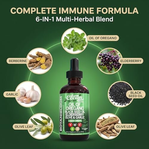 Clean Nutra Oil of Oregano Drops Black Seed Oil Elderberry Vitamin D D3 K2 Olive Garlic Immune Support Supplement Zinc Supplements Liquid 2 Fl Oz Vegan - görsel 7
