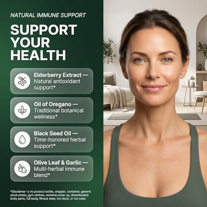 Clean Nutra Oil of Oregano Drops Black Seed Oil Elderberry Vitamin D D3 K2 Olive Garlic Immune Support Supplement Zinc Supplements Liquid 2 Fl Oz Vegan