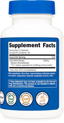 Nutricost Lemon Balm Extract 120 Capsules for 60 Servings Per Bottle - Melissa Leaf Lemon Balm Extract, Vegan