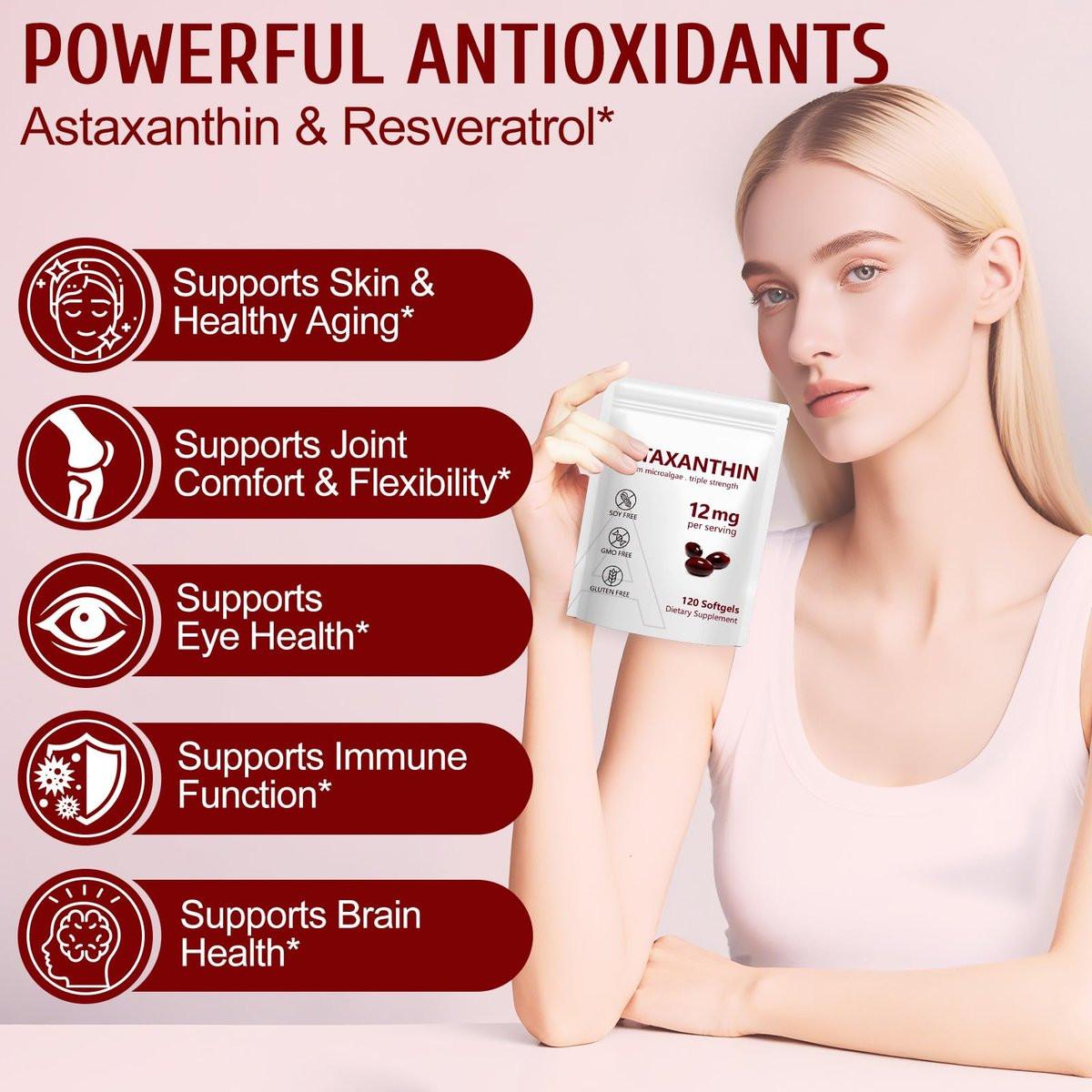 NenMaoKeNu Astaxanthin 12mg, Premium Astaxanthin Antioxidant Supplements with Antioxidant Activity, Supports Eye, Immune, Skin Health, Internal Circulation-120 Softgels - görsel 8