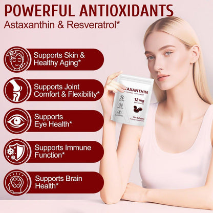 NenMaoKeNu Astaxanthin 12mg, Premium Astaxanthin Antioxidant Supplements with Antioxidant Activity, Supports Eye, Immune, Skin Health, Internal Circulation-120 Softgels