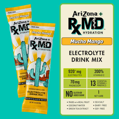 Arizona Rx MD Hydration Mucho Mango - Drink Mix - 920mg of Electrolytes - 0.45 oz Powder Sticks (Pack of 6)