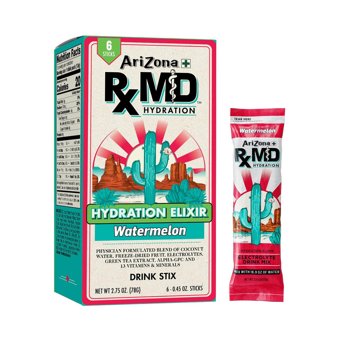 Arizona Rx MD Hydration Watermelon - Drink Mix - 920mg of Electrolytes - 0.45 oz Powder Sticks (Pack of 6) - görsel 6