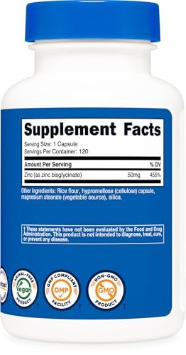 Nutricost Zinc Bisglycinate (50mg) 120 Vegan Capsules - GMO-Free, Gluten-Free Supplement - görsel 8