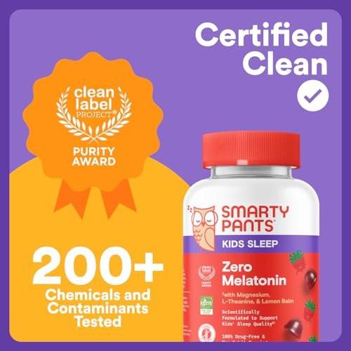 SmartyPants Kids Sleep Gummies Supplement Zero Melatonin: L Theanine, Lemon Balm & Magnesium, Sleep Aid, Strawberry Flavor, 60 Count - görsel 9