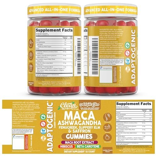 Clean Nutra Maca Root Gummies Ashwagandha Fenugreek Slippery Elm Saffron Hibiscus Beta Carotene Vitamin A for Women Macaroot Extract 60 Gummies Vegan Adaptogen Supplement Gummy Non GMO - görsel 4