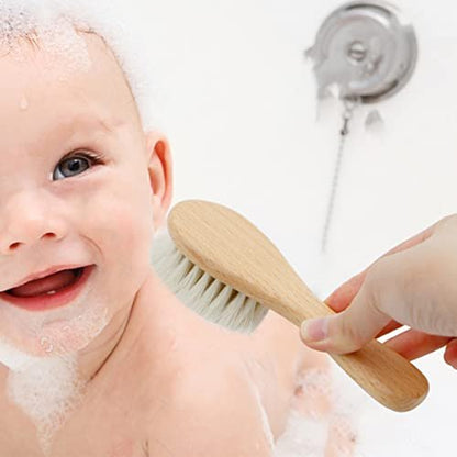 Molylove Baby Hair Brush, Wooden Baby Hair Brush for Newborns & Toddlers, Super Soft Goat Bristles Hair Brush, Toddler Hair Brush, Ideal for Cradle Cap (2PCS)