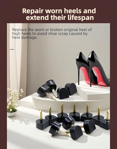RyanDesign 10 Pairs High Heel Tips Replacement - U/Cap Style, 2.4mm & 3mm Metal Core, 5 Sizes (8-12mm) | Durable Non-Slip Heel Caps for Women's Shoes | Quiet, Quick DIY Installation (Black) - görsel 15